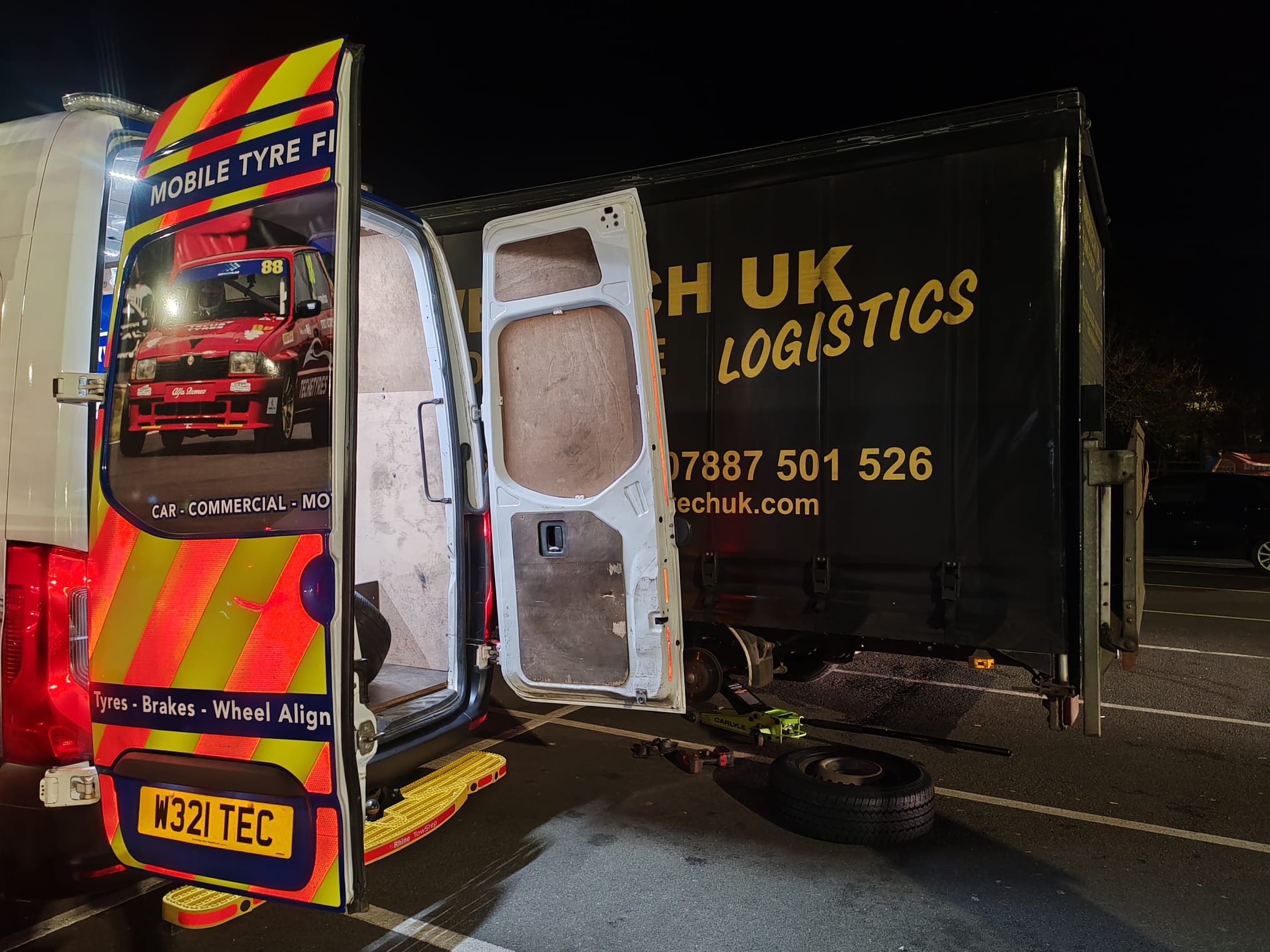 Fleet tyre service at night Wiltshire